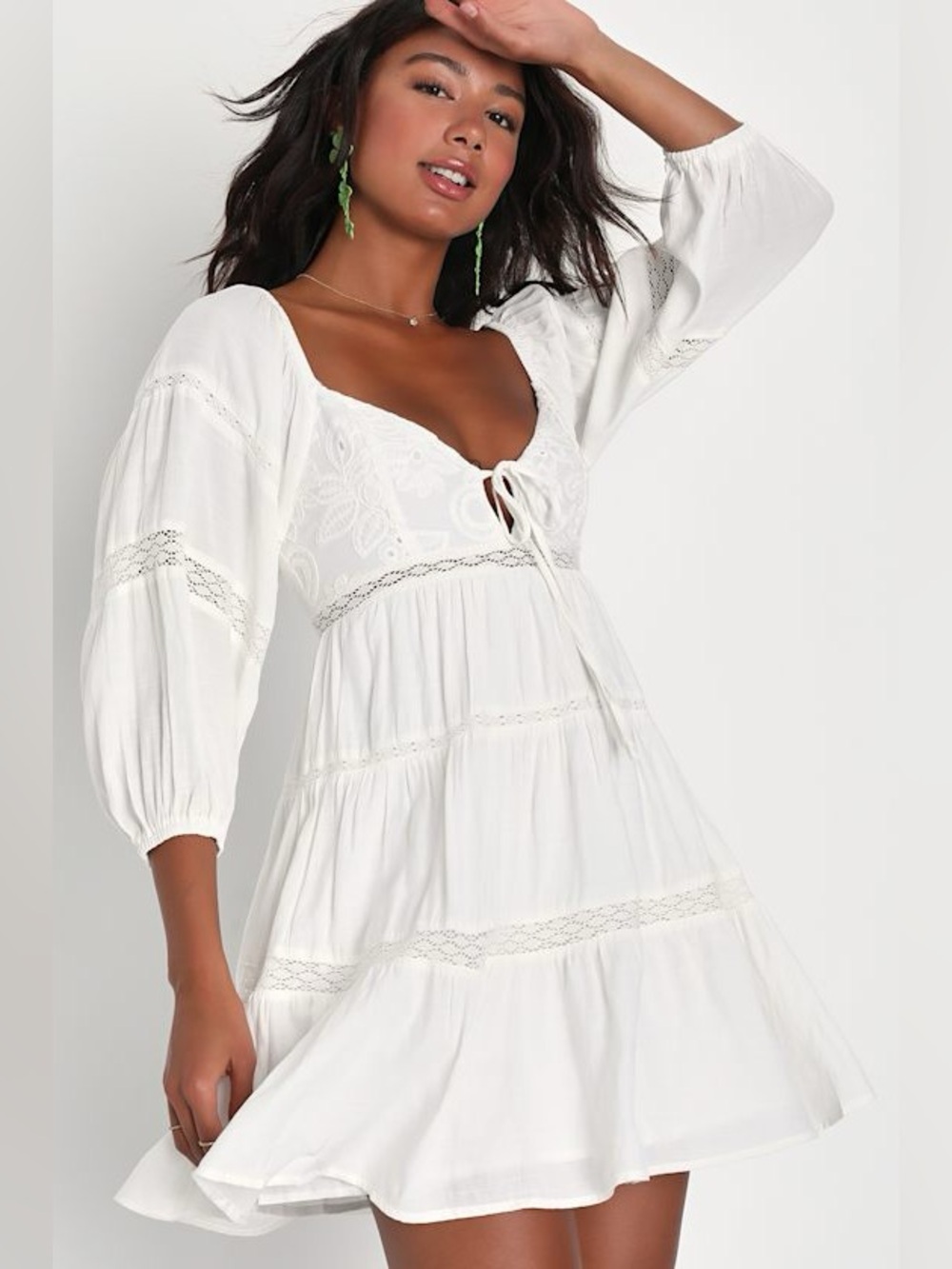 NWT Lulus Whimsical Desires White Embroidered Tiered Mini Dress SOLD OUT online
